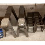 A pair of metal car ramps and a pair of wood trestles (Saleroom location R02)