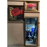 A gilt framed wall mirror 100cm x 45cm and two smaller framed prints of poppies by Judi Camle (3)