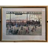 Helen Bradley framed print 'Blackpool Waterloo Station' depicting South Shore (Waterloo Road) train