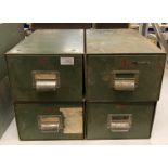 A set of four green metal index cabinets - two JH and two Veteran Series (saleroom location: F08)