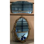 Ornate gilt framed oval wall mirror 80cm x 56cm and a shaped wall mirror 40cm x 70cm (2)