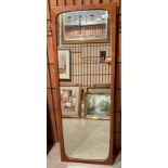 Teak framed wall mirror by Clark Eaton 116cm x 42cm - note on back saying purchased from Cole Bros