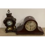 Mahogany mantel clock and a reproduction mantel clock (saleroom location: outside S3)