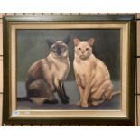 Granville Walker framed oil on board 'cats', 42cm x 52cm,