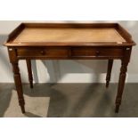 Mahogany writing desk with brown leather top and two drawers - 106cm x 51cm x 75cm high (saleroom