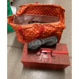 Red metal tool box and assorted hand tools and contents to bag, assorted hand tools,
