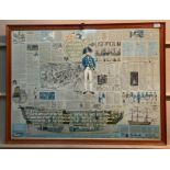 A large framed informative print 'Nelson and HMS Victory at Trafalgar 1805',