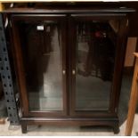 Stag mahogany finish two door glass fronted two shelf display cabinet size 81cm x 25cm x 100cm high