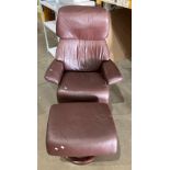 An Ekornes Stressless brown leather finish armchair and matching footstool (Saleroom location S3)