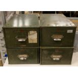 A set of four Veteran Series single drawer green metal vintage index cabinets (saleroom location: