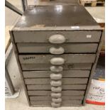 A vintage grey metal ten drawer storage cabinet 45cm x 48cm x 70cm high (saleroom location: K08)