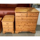 A pine five drawer (three long, two short) chest of drawers,