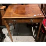 Oak single drawer side table with tapered legs size 68.