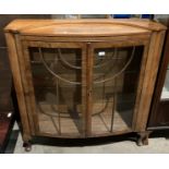 Walnut finished two door china cabinet on cabriole legs (107cm x 111cm x 33.