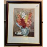 Framed watercolour Still Life 'Gladioli in vase' - unsigned 40cm x 30cm (saleroom location S2)