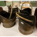 Four various copper and metal coal buckets - one broken handle (saleroom location: G08)