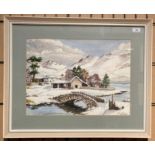 Monica Barry framed watercolour 'Wathendlath in snow' 39cm x 50cm signed to bottom right corner