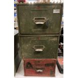 Two green and one red metal single drawer index cabinets (saleroom location: F07)