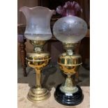 Veritas brass oil lamp on black ceramic base complete with glass shade (no centre tube or wick) and