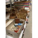 Contents to shelf - assorted wicker baskets, wicker cat basket,