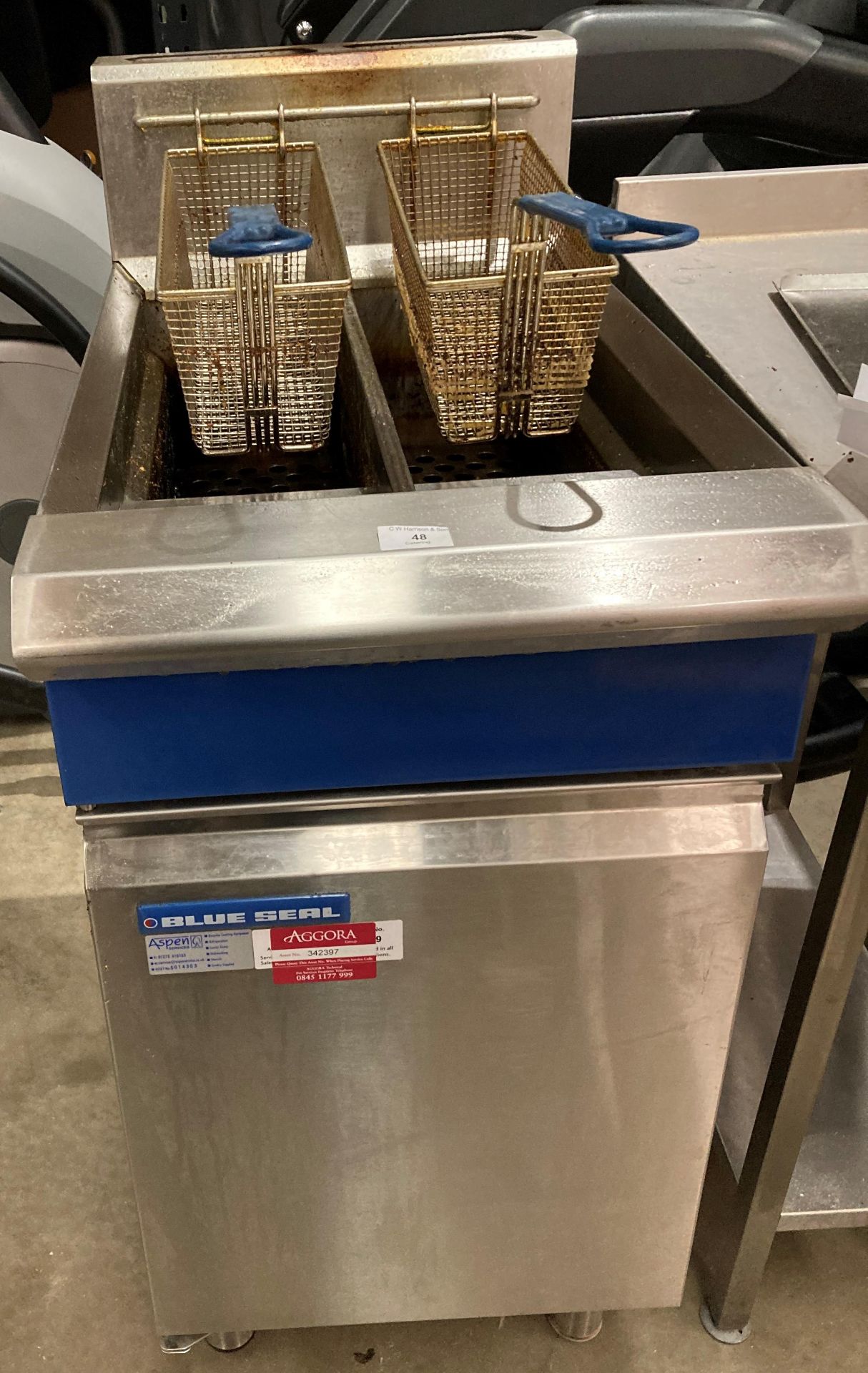 Blue Seal stainless steel gas twin pan deep fat fryer on rear castors complete with two baskets - Image 2 of 2