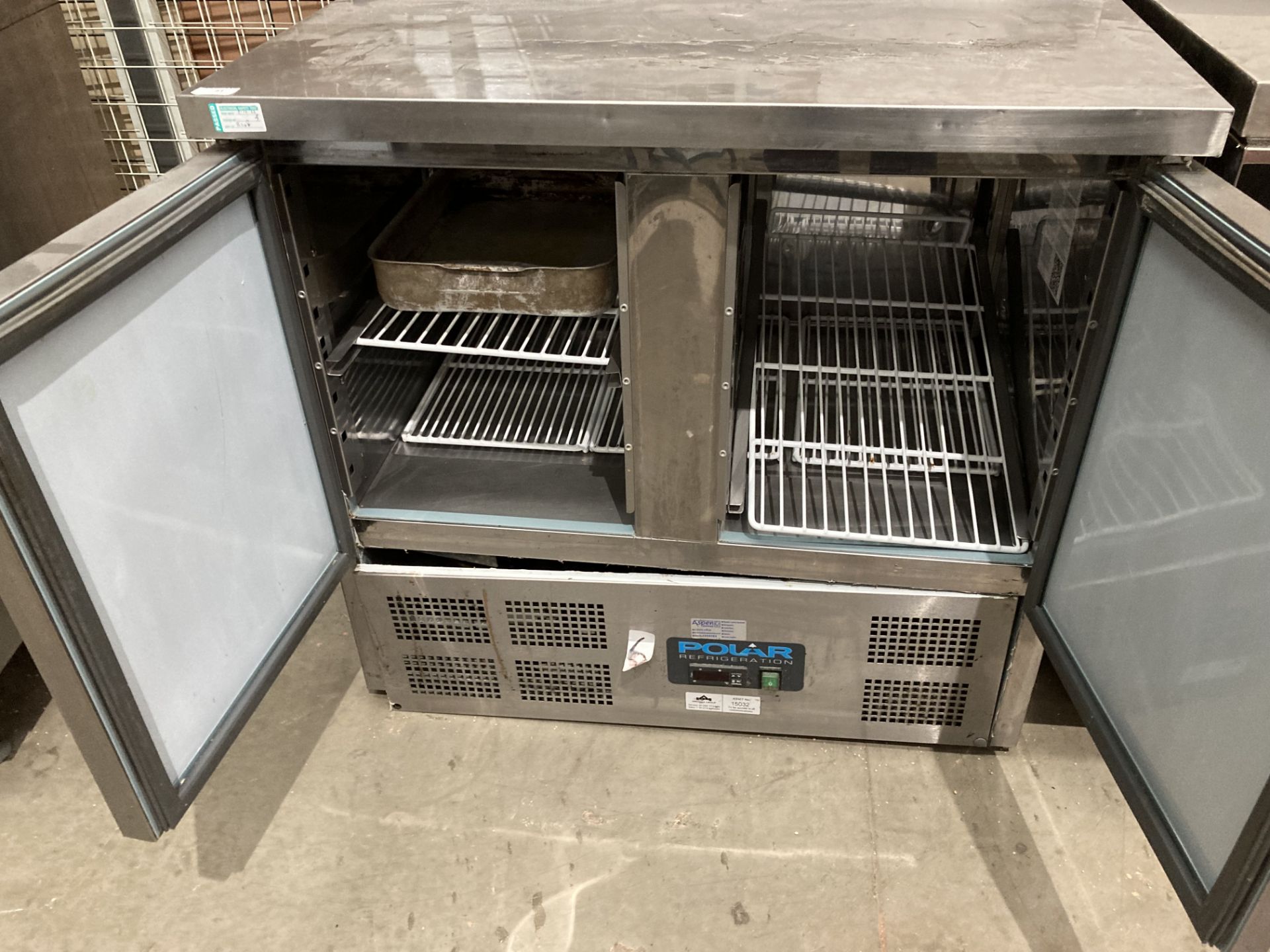 Polar stainless steel twin door refrigeration unit complete with salad bar top Further - Image 2 of 2