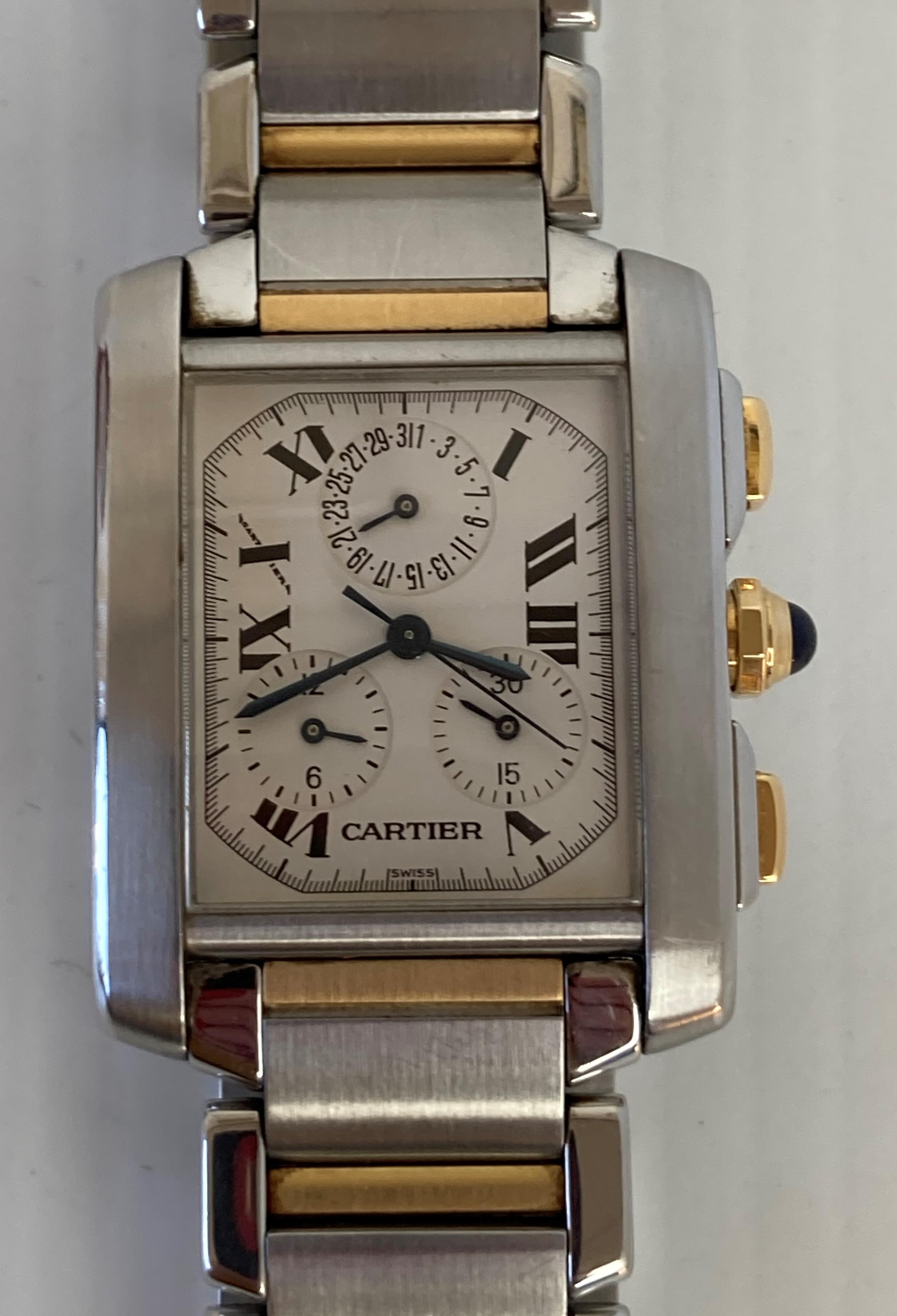 A Cartier Tank gentleman's bi-metal wristwatch, sapphire dial, - Image 3 of 11