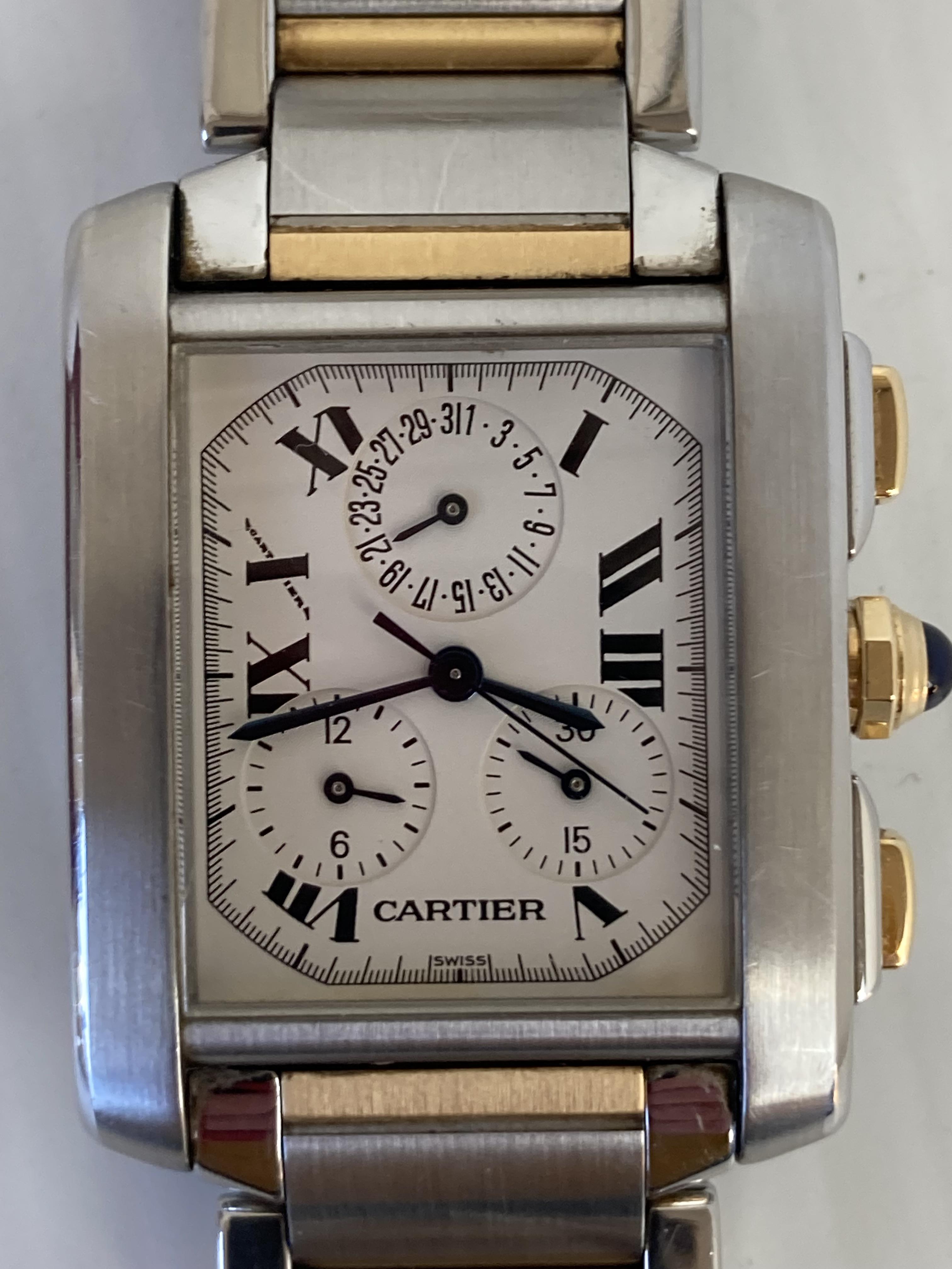 A Cartier Tank gentleman's bi-metal wristwatch, sapphire dial, - Image 9 of 11