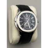 Patek Philippe Aquanaut Travel Time 5164A-001 steel automatic Gentleman's Watch with a black