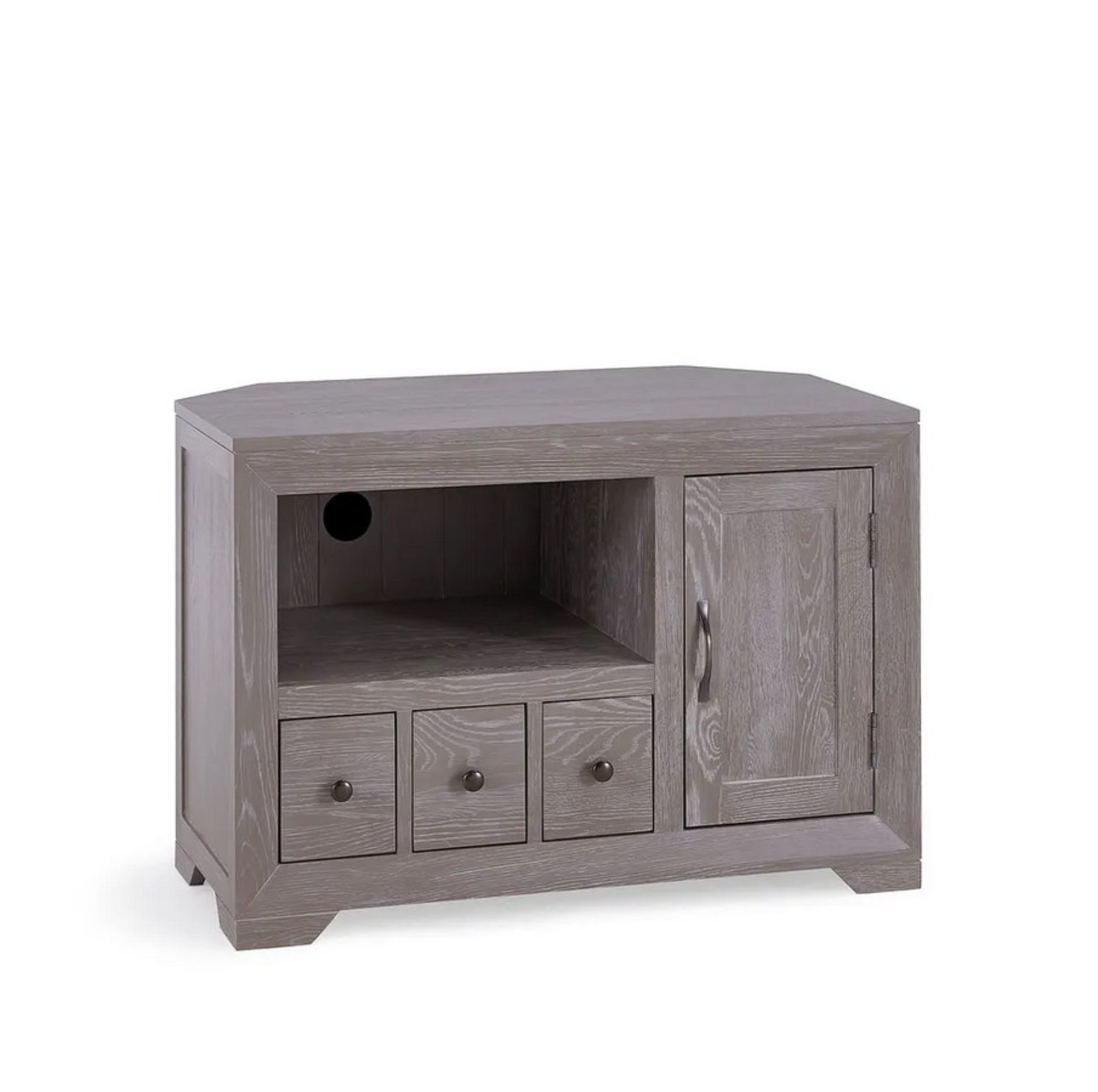 Willow Solid Oak With Grey Wash Corner TV Unit. Dimensions: (H64x W93x D55cm). - Image 3 of 18