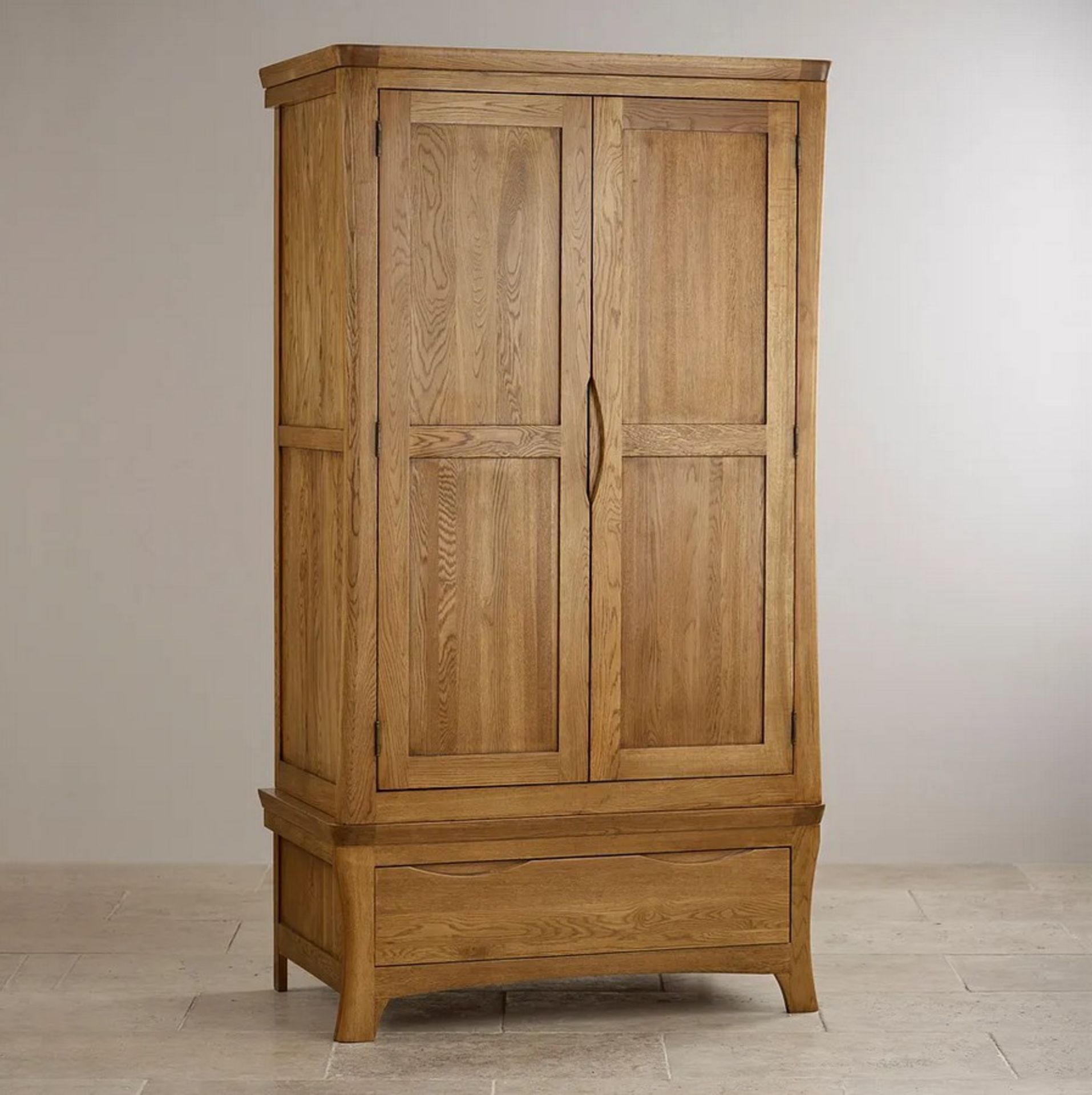 Orrick Rustic Solid Oak Double Wardrobe. Dimensions: (H185x W100x D56cm). (Unused, Ex Display).