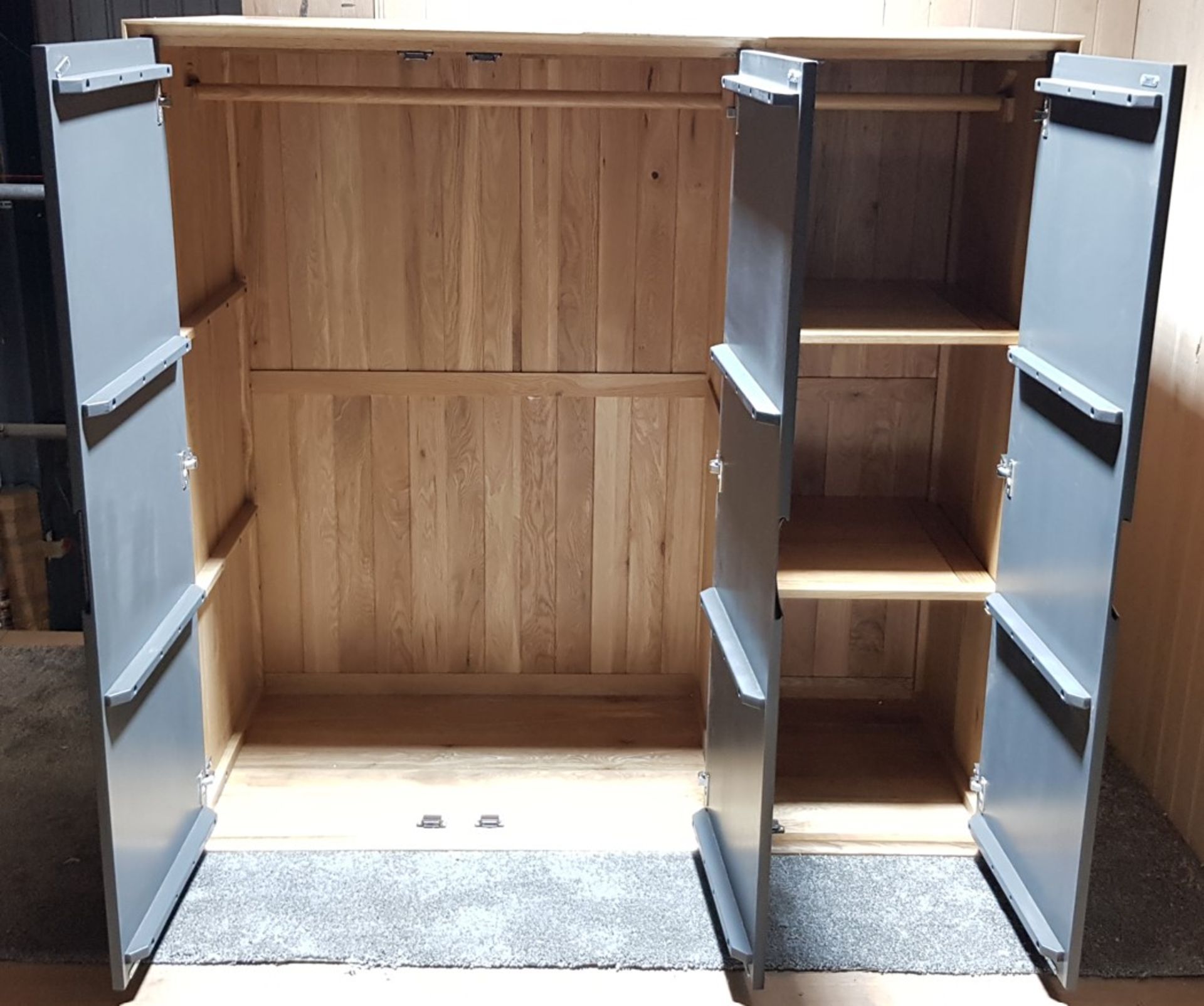 Spot Natural Oak And Painted Triple Wardrobe. Dimensions: (H145x W150x D64cm). (Unused, Ex Display). - Image 19 of 23