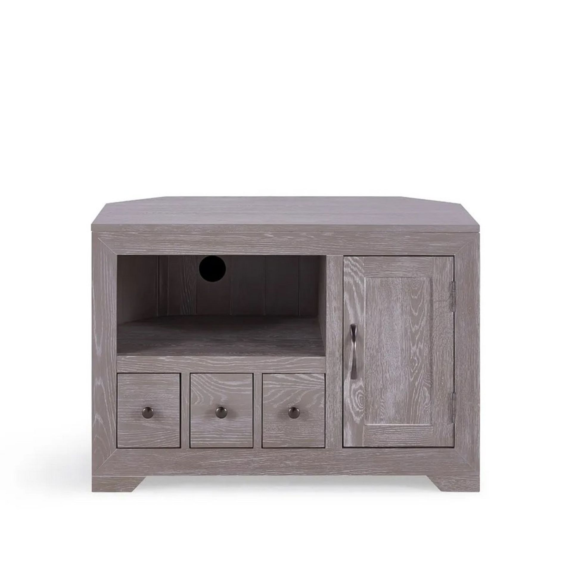 Willow Solid Oak With Grey Wash Corner TV Unit. Dimensions: (H64x W93x D55cm). - Image 2 of 18