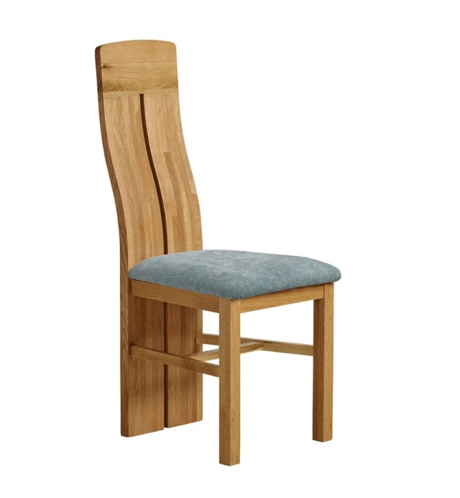 2 x Lily Natural Solid Oak Dining Chair With Sage Fabric Padding RRP £170 Each. (H107x W30x D42cm).