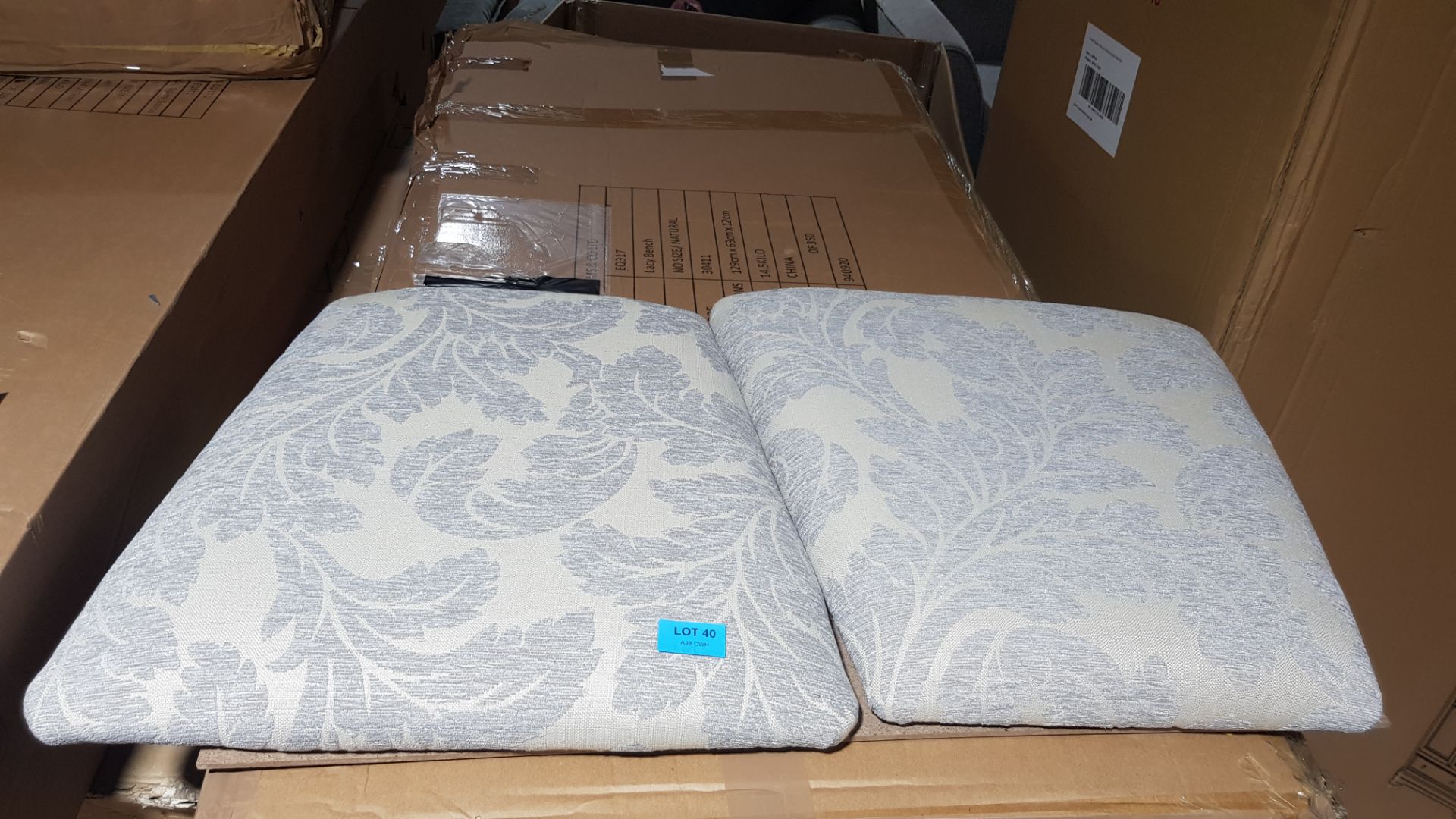 2 x Grey Pattern Fabric Padded Seats. (Unused, Ex Display).