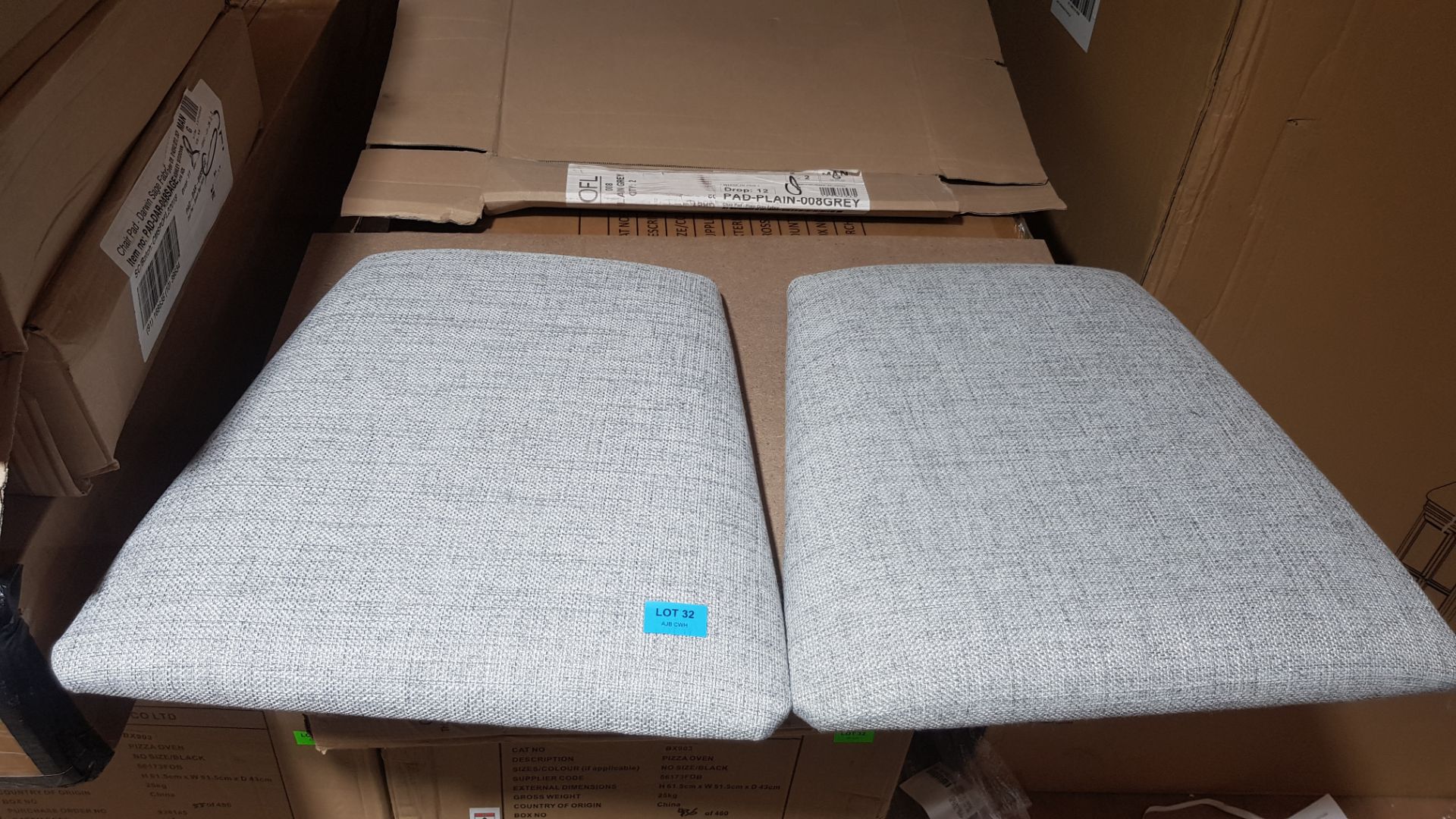 2 x Plain Grey Fabric Padded Seats. (Unused, Ex Display).