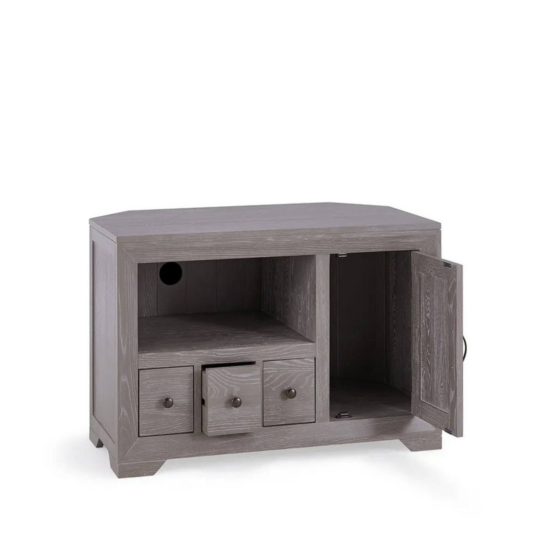 Willow Solid Oak With Grey Wash Corner TV Unit. Dimensions: (H64x W93x D55cm). - Image 4 of 18