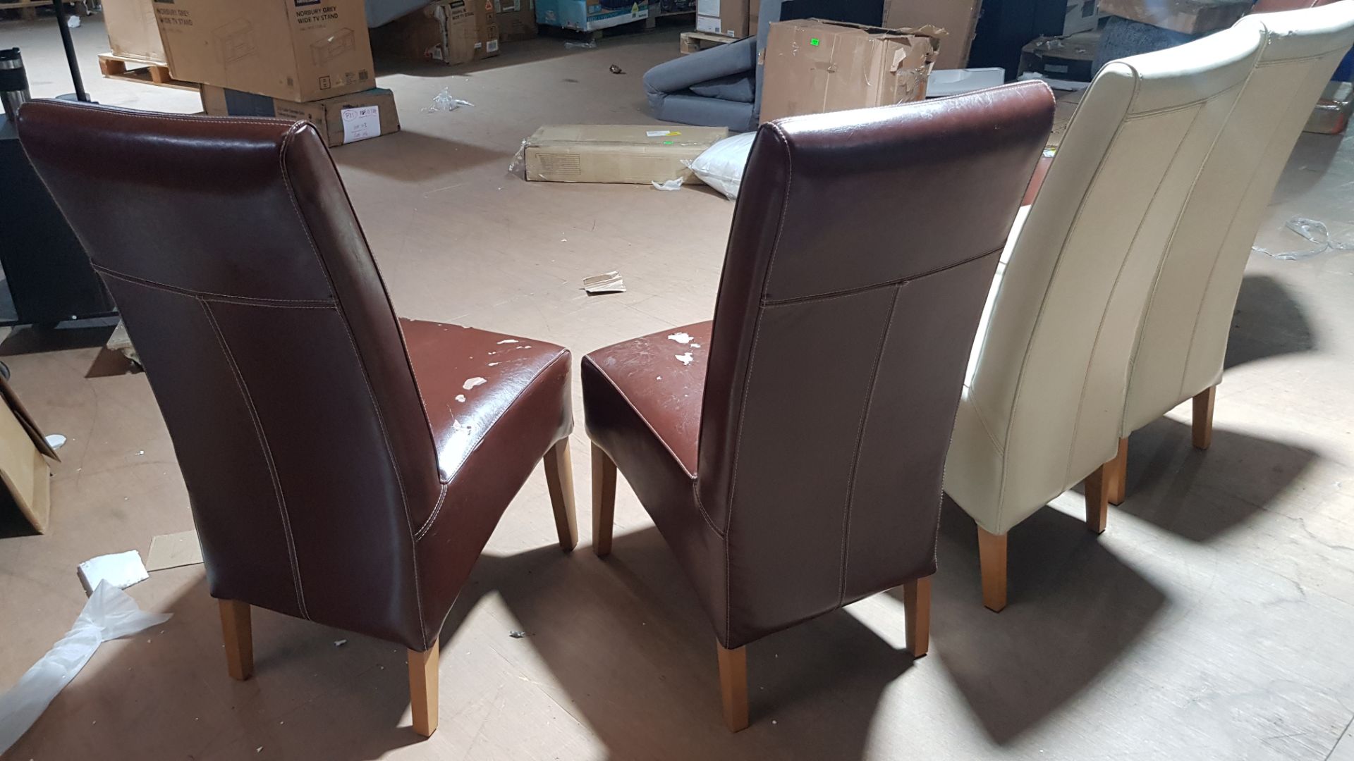 5 x Faux Leather Dining Chair. (3x Brown, 2x Cream). (H102x W44x 54cm Approx). - Image 3 of 6