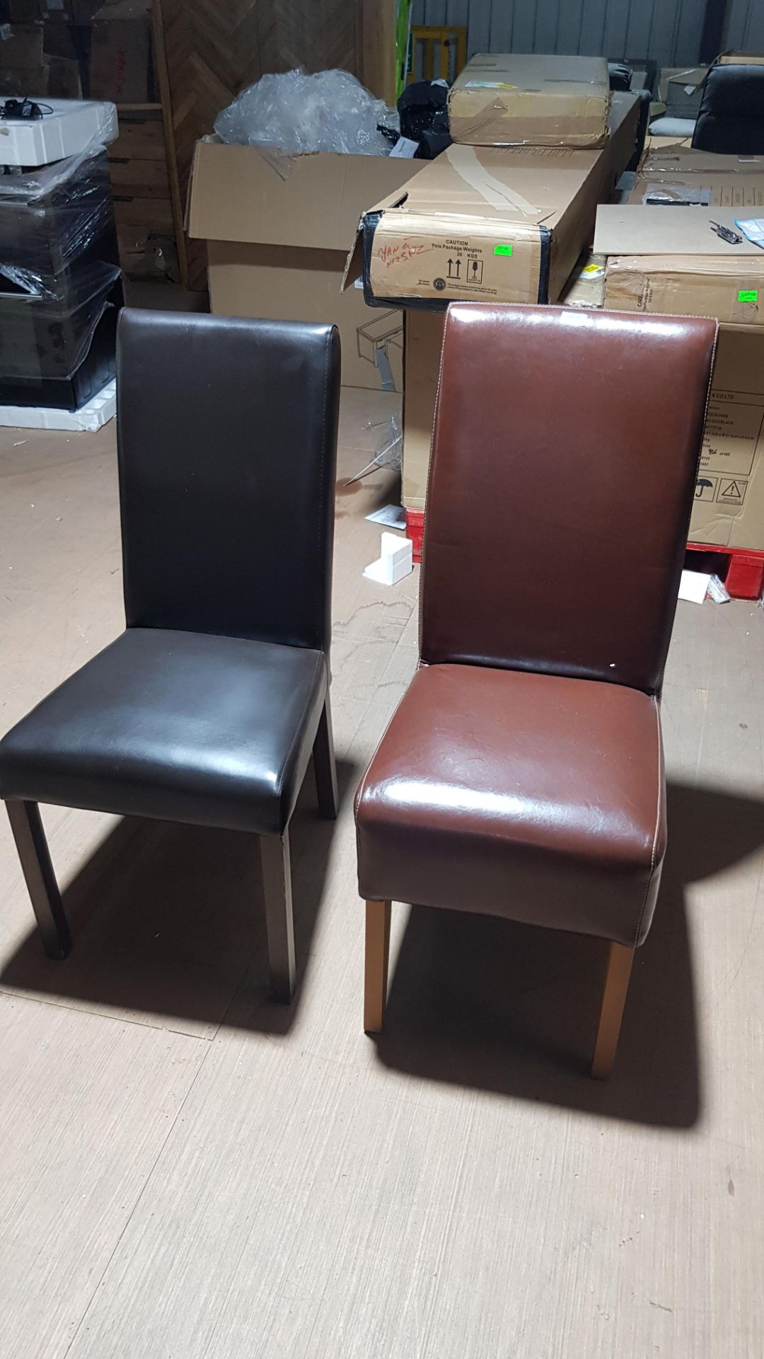 2 x Mixed Faux Leather Dining Chair. 1x Dark Brown (H97x W46x D48cm Approx).