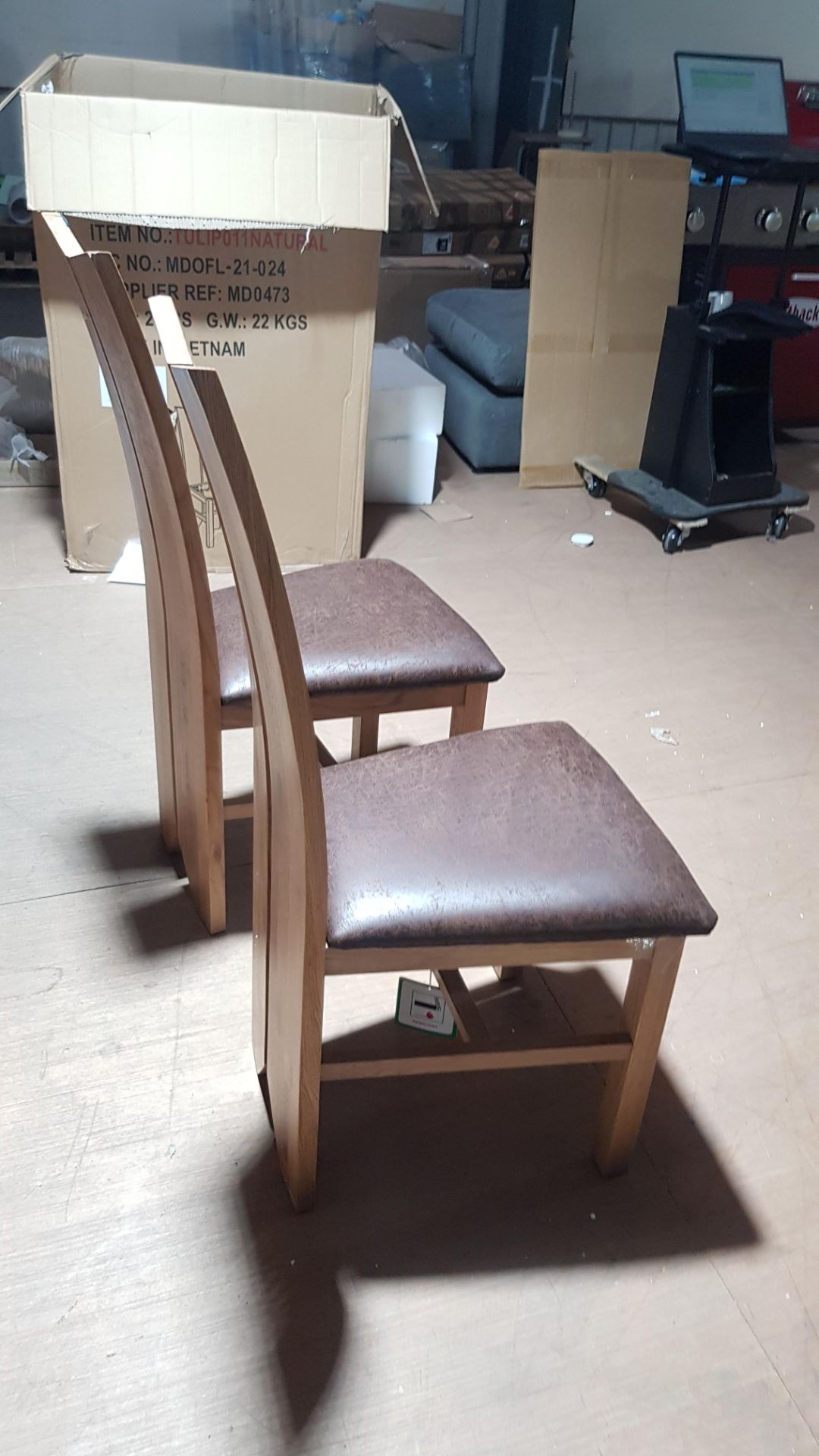 2 x Tulip Natural Solid Oak Dining Chair With Brown Suede Padded Seat RRP £190 Each. - Image 5 of 13