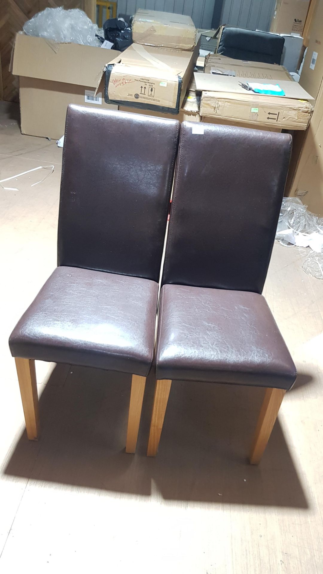 2 x Brown Faux Leather Dining Chair. (H103x W39x D50cm Approx). Mez.