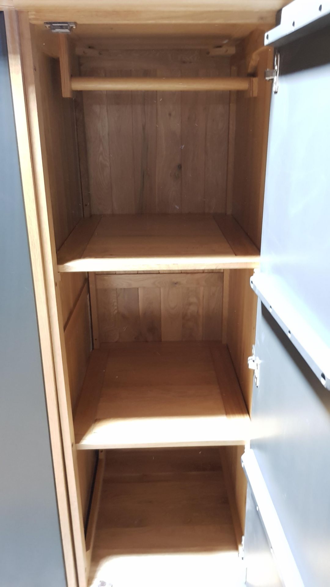 Spot Natural Oak And Painted Triple Wardrobe. Dimensions: (H145x W150x D64cm). (Unused, Ex Display). - Image 10 of 23