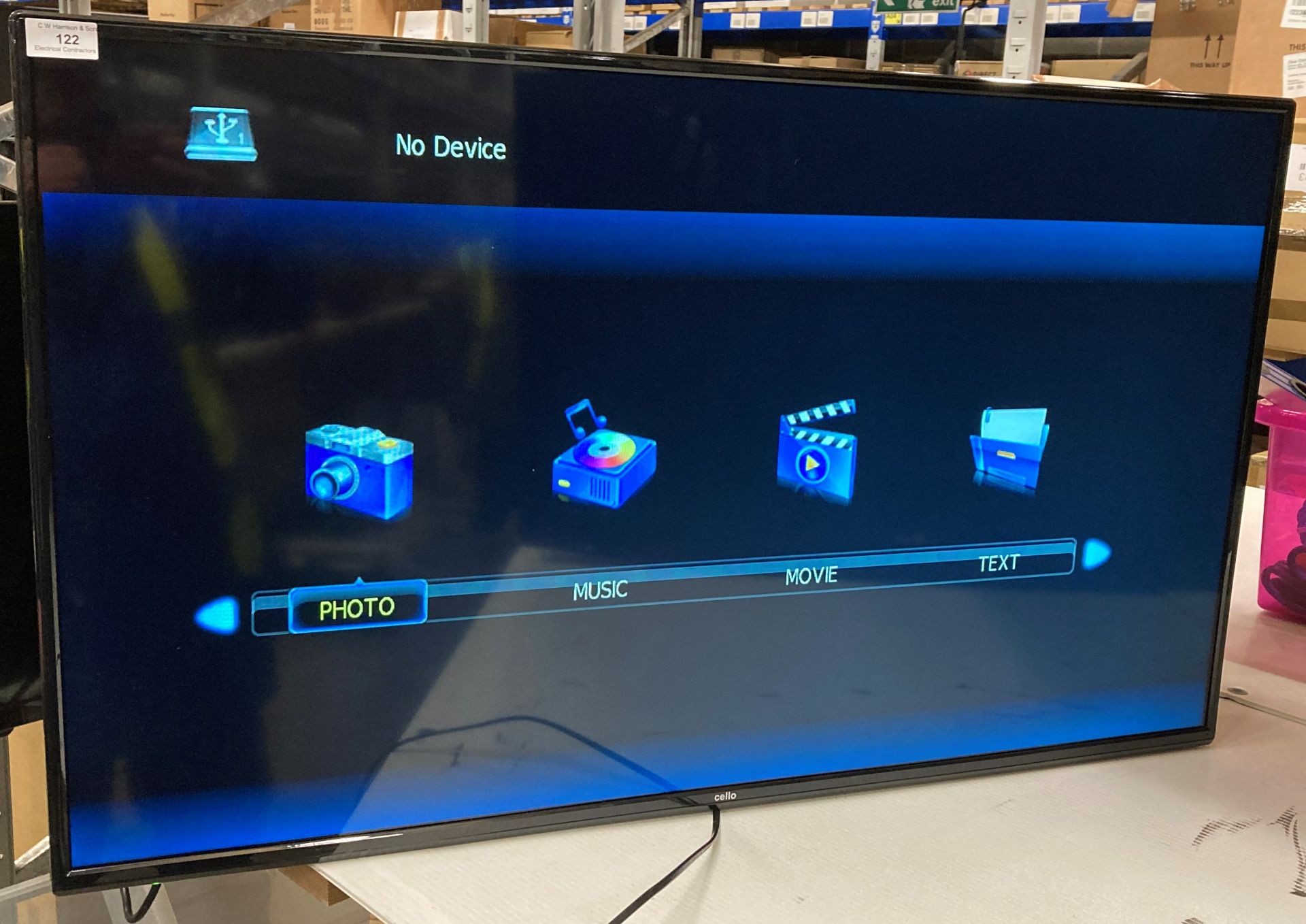 Cello 43 inch LED TV complete with remote and power lead (Saleroom location: E05)