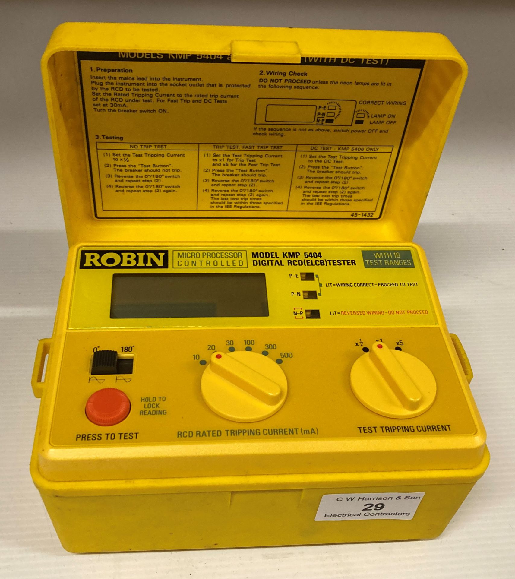 Robin Kmp 5404 digital rcd (elcb) tester - no power lead (Saleroom location: F06)