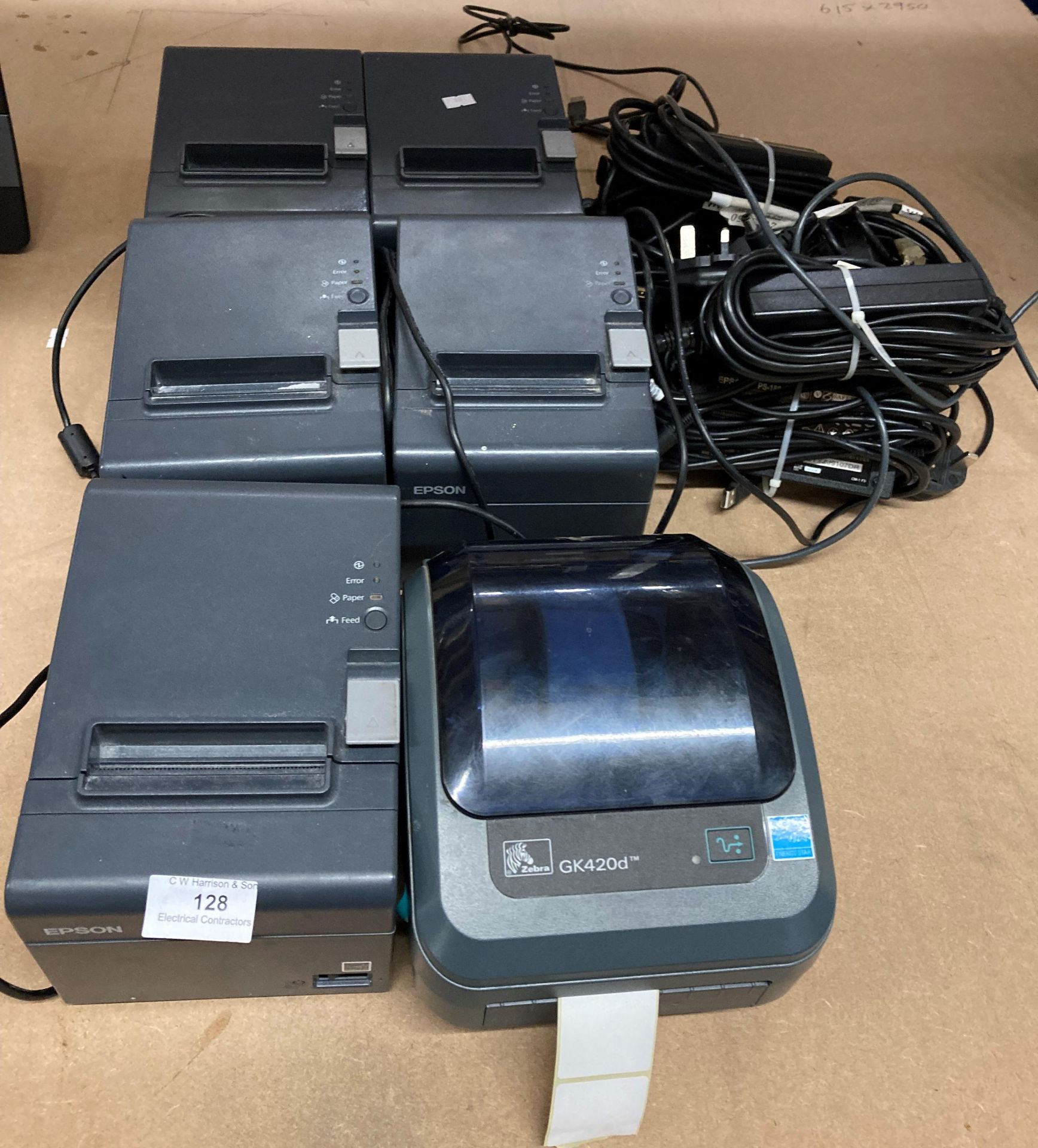 5 x Epson M267A printers and a Zebra Gk420D label printer complete with power leads (6) (Saleroom