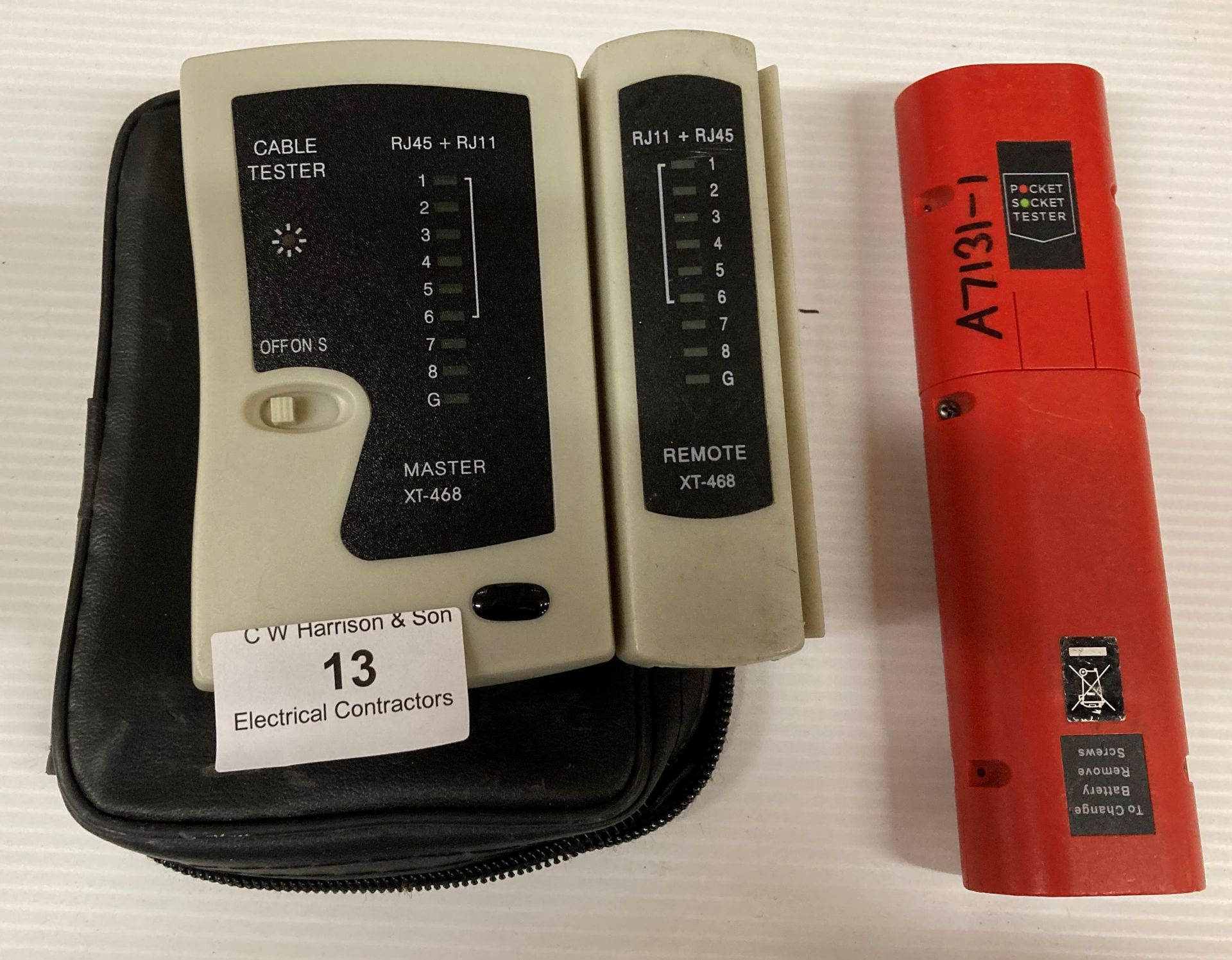 2 items - cable tester XT468 and a pocket socket tester (Saleroom location: F07)