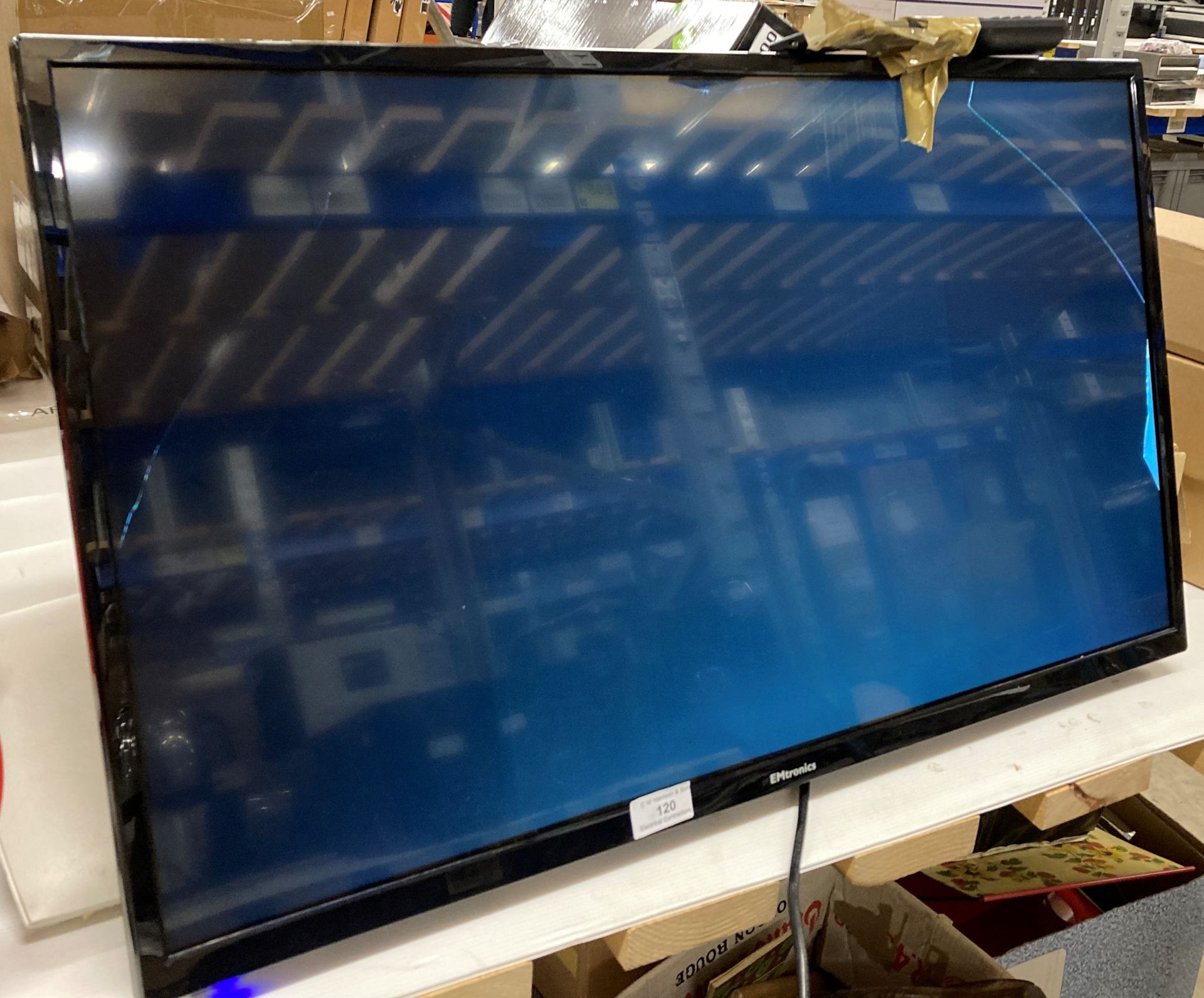 Emtronics 32 inch wall mounted TV complete with remote and power lead (screen damaged and failed