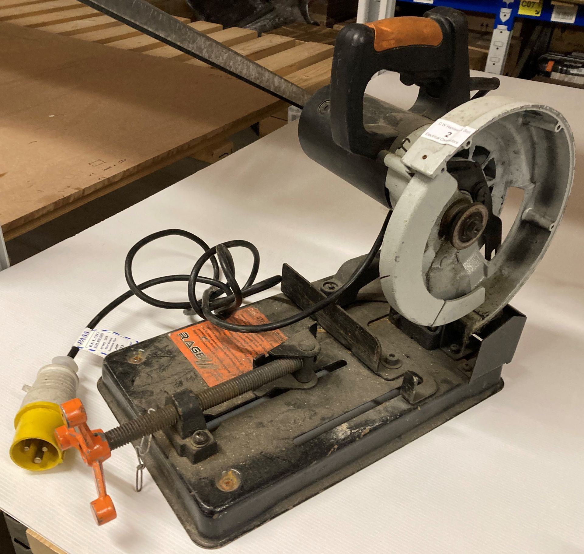 Evolution Rage4 110v pull down chop saw 185mm (no blade and front plate missing) (Saleroom