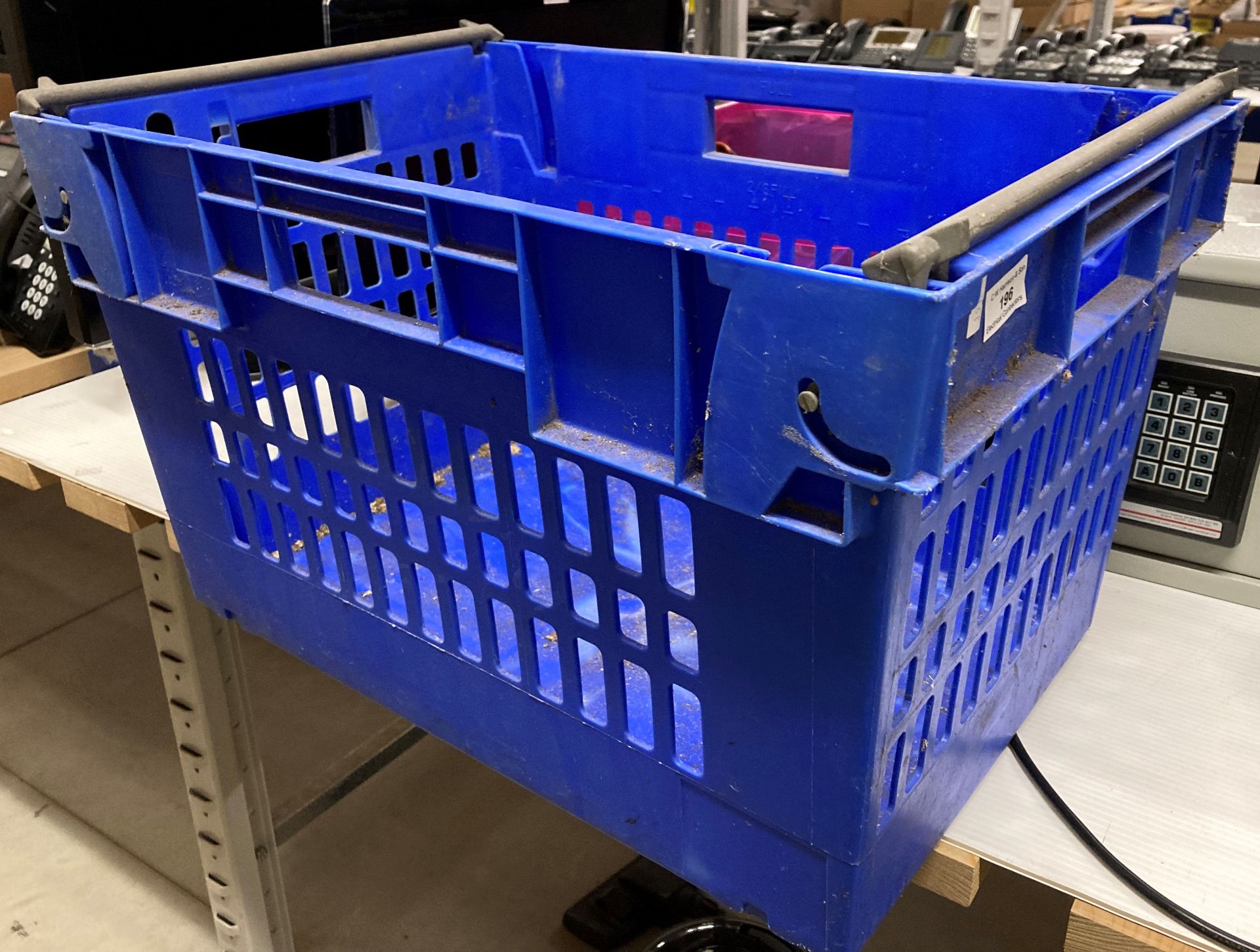 7 blue plastic storage stacking crates (Saleroom location: D07 FLOOR)