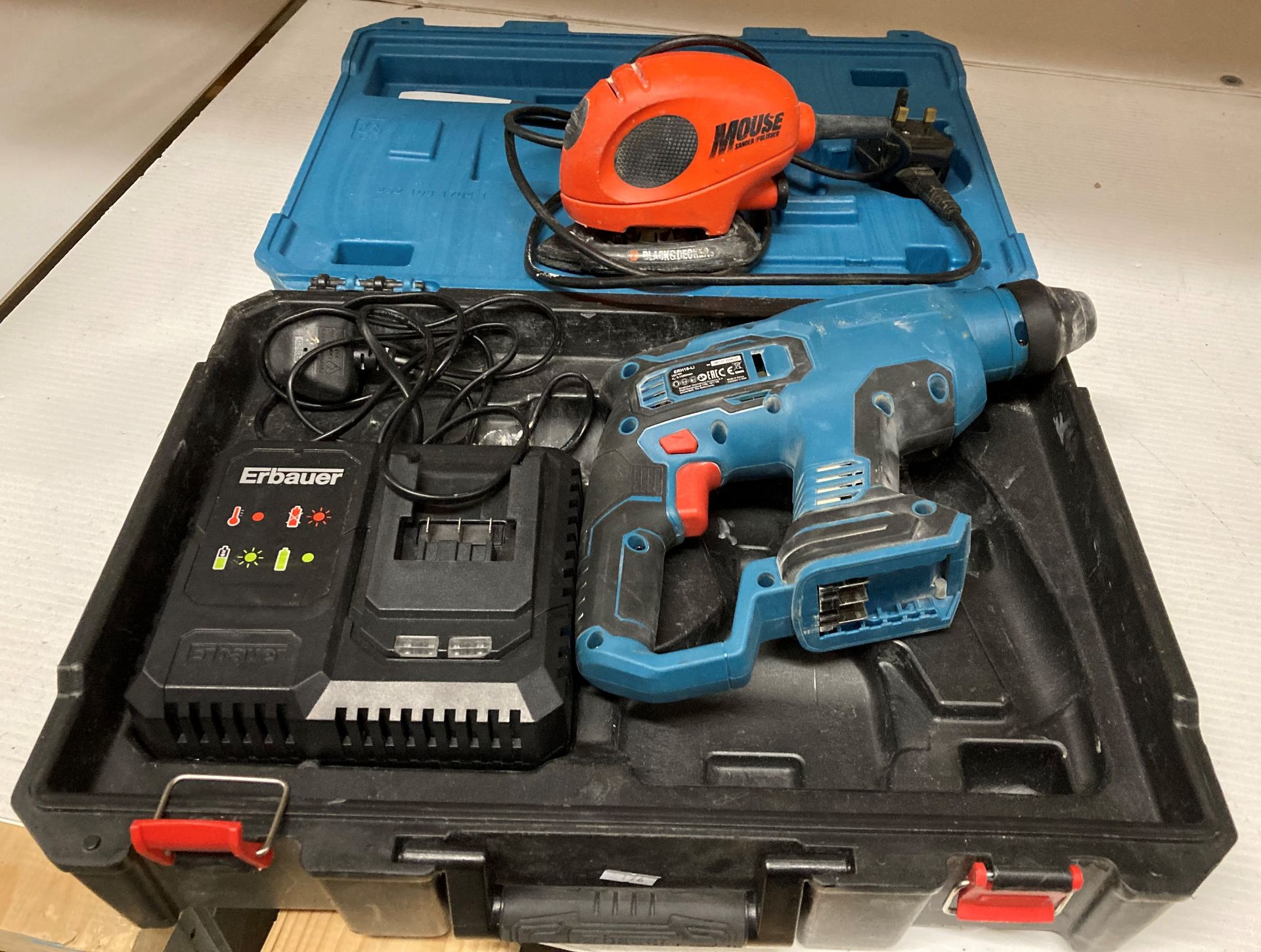 2 items - Erbauer Erh18-li 18v SDS hammer drill in case complete with charger (no battery) and a